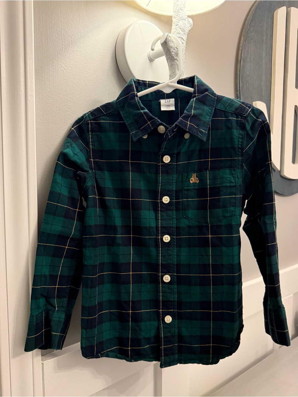 GAP Green and Black Plaid Button-Down Shirt for Kids